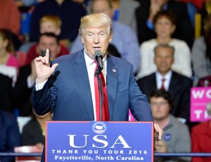 President-elect Donald Trump addresses an audience at Crown Coliseum on December 6, 2016 in Fayetteville, North Carolina. (Credit: Sara D. Davis/Getty Images)