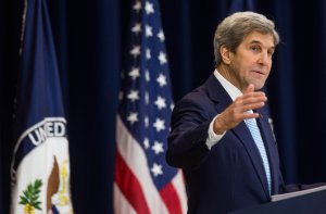 U.S. Secretary of State John Kerry delivers a speech on Middle East peace at the U.S. Department of State on December 28, 2016 in Washington, DC. (Credit: Zach Gibson/Getty Images)