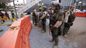 Law enforcement agencies beefed up their presence at Metro stations Tuesday in response to an international tip about a threat to detonate an explosive device at the Metro Red Line's Universal City Station. (Credit: Al Seib / Los Angeles Times)