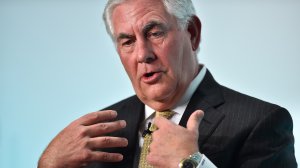 Chairman and CEO of US oil and gas corporation ExxonMobil, Rex Tillerson, speaks during the 2015 Oil and Money conference in central London on October 7, 2015. (Credit: Ben Stansall/AFP/Getty Images)