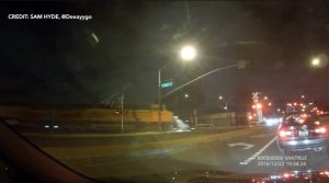 A train crashed into a car in Santa Fe Springs on Dec. 22, 2106. (Credit: Sam Hyde/@Deeayygo)