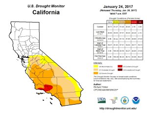 The U.S. Drought Monitor map of California for Jan. 24, 2017, is shown.