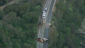 The damaged Ortega Highway is shown near Gibby Road on Jan. 26, 2017. (Credit: KTLA)