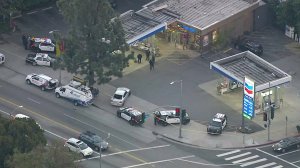 A clerk was fatally shot at a gas station in Los Feliz on Jan. 17, 2017. (Credit: KTLA)
