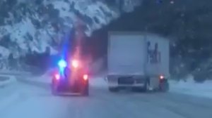 CHP Truckee posted Facebook video of a FedEx truck sliding down I-80 on Jan. 12, 2017.