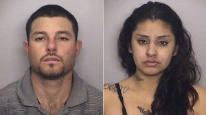 Servando Paz-Miranda, left, and Jazmin Ugalde, right, are seen in booking photos released by the Fontana Police Department on Jan. 30, 2017.