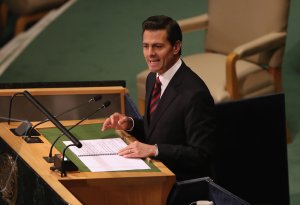 President of Mexico Enrique Pena Nieto addresses the United Nations General Assembly on Sept. 20, 2016, in New York City. (Credit: John Moore/Getty Images)