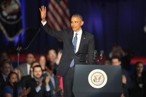 President Barack Obama delivers a farewell speech to the nation on Jan. 10, 2017, in Chicago, Illinois. (Credit: Scott Olson / Getty Images)