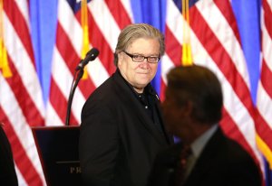 Donald Trump's Chief Strategist Steve Bannon enters a news conference at Trump Tower on January 11, 2017 in New York City. (Credit: Spencer Platt/Getty Images)