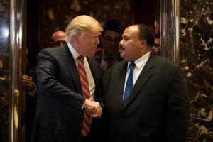 President-elect Donald Trump shakes hands with Martin Luther King III after their meeting at Trump Tower, Jan. 16, 2017 in New York City. Trump will be inaugurated as the next U.S. President this coming Friday. (Credit: Drew Angerer/Getty Images)