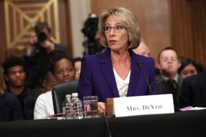 Betsy DeVos, President-elect Donald Trump's pick to be the next Secretary of Education, testifies during her confirmation hearing before the Senate Health, Education, Labor and Pensions Committee in the Dirksen Senate Office Building on Capitol Hill January 17, 2017 in Washington, DC. (Photo by Chip Somodevilla/Getty Images)