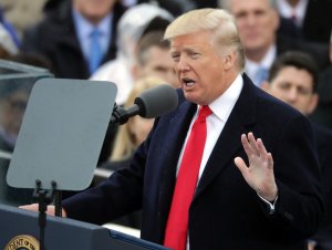 U.S. President Donald Trump delivers his inaugural address on the West Front of the U.S. Capitol on Jan. 20, 2017 in Washington, DC. In today's inauguration ceremony Donald J. Trump becomes the 45th president of the United States. (Credit: Chip Somodevilla/Getty Images)
