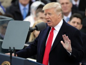 U.S. President Donald Trump delivers his inaugural address on the West Front of the U.S. Capitol on Jan. 20, 2017 in Washington, DC. In today's inauguration ceremony Donald J. Trump becomes the 45th president of the United States.  (Credit: Chip Somodevilla/Getty Images)