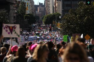 Marchers fill Hill Street during the Women's March on Jan. 21, 2017, in Los Angeles.(Credit: Justin Sullivan / Getty Images)