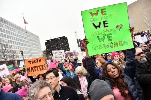 Peaceful protestors march during the Women's March On Washington on Jan. 21, 2017, in Washington, DC.  (Credit: Mike Coppola / Getty Images)