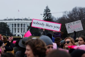 Protesters gather on the Ellipse near the White House to demonstrate against the presidency of Donald Trump Washington, D.C., on Jan. 21, 2017. (Credit: Dominick Reuter / AFP / Getty Images)