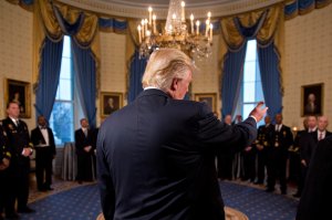 U.S. President Donald Trump speaks during an Inaugural Law Enforcement Officers and First Responders Reception in the Blue Room of the White House on Jan. 22, 2017, in Washington, DC. (Credit: Andrew Harrer-Pool/Getty Images)