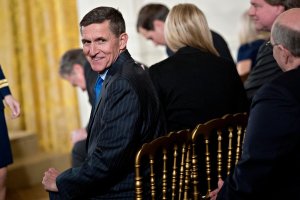 Retired Lt. Gen. Michael Flynn, U.S. national security advisor, attends a swearing-in ceremony of White House senior staff in the East Room of the White House on Jan. 22, 2017. (Credit: Andrew Harrer-Pool/Getty Images)
