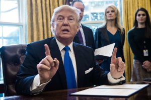 President Donald Trump speaks before signing an executive order in the Oval Office at the White House in Washington, DC, on January 24, 2017. (Credit: NICHOLAS KAMM/AFP/Getty Images)