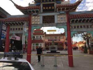 LAPD responds to a double homicide in Chinatown on Jan. 26, 2017. (Credit: KTLA)