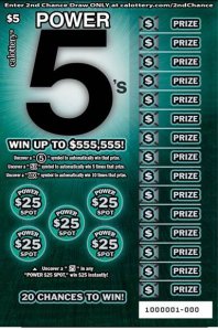 A Power 5 Ticket is seen in an image provided by the California Lottery.