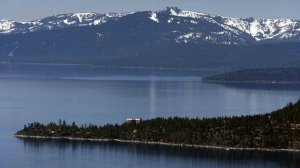 A view of snow-capped mountains, Lake Tahoe, and the historic Cal-Neva Resort & Casino. (Credit:Allen J. Schaben / Los Angeles Times)