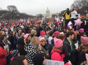 Demonstrators arrive on the National Mall in Washington, DC, for the Women's march on January 21, 2017. (Credit: Andrew Caballero-Reynolds/AFP/Getty Images)