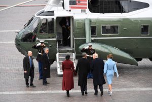 President Donald Trump and first lady Melania Trump say goodbye to former President Barack Obama and Michelle Obama as the Obamas depart during the presidential inauguration at the U.S. Capitol Jan. 20, 2017. (Credit: by Jack Gruber-Pool/Getty Images)
