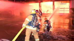 A fire burned through a fire station in Buena Park on Jan. 12, 2017. (Credit: OnScene.TV)
