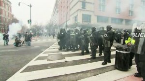 Police clashed with protesters following Donald Trump's inauguration in Washington D.C. on Jan. 20, 2017. (Credit: CNN)