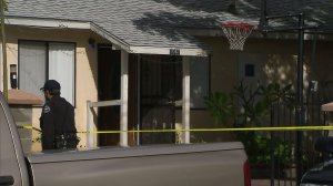 A woman was fatally stabbed at a home in San Fernando, shown, on Jan. 19, 2017. (Credit: KTLA)