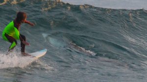 A photo appears to show a shark swimming dangerously close to 10-year-old Eden Hasson. (Credit: Chris Hasson)