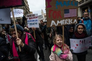 Demonstrators make their way during the Women's March on January 21, 2017 in Barcelona, Spain. (Credit: David Ramos/Getty Images)