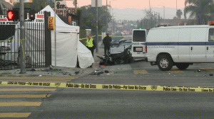 An Uber driver was killed in an early morning crash in South Los Angeles on Jan. 14, 2017. (Credit: KTLA)
