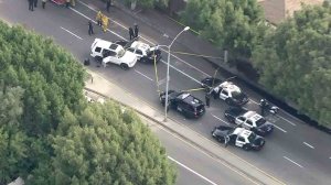 A pursuit ended in Westchester on Jan. 18, 2017. (Credit: KTLA)