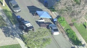 An investigation was underway into a hit-and-run crash that left a man dead in Whittier on Jan. 30, 2017. (Credit: KTLA)