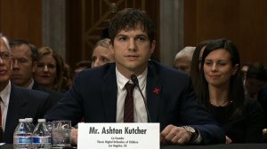 Actor Ashton Kutcher testified before A U.S. Senate committee in a hearing on progress in combating modern slavery on Feb. 15, 2017. (Credit: CNN)
