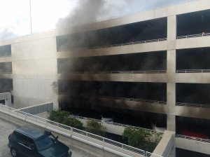 A fire broke out in a parking structure at Disneyland on Feb. 13, 2017. (Credit: Twitter user @maddsnicole21)