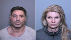 Fadi Chaiban, left, and Tina Saunders are shown in booking photos released Feb. 2, 2017, by the Orange County District Attorney's Office.