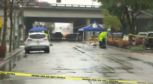 Authorities investigate a deadly officer-involved shooting on Feb. 6, 2017. (Credit: KTLA)