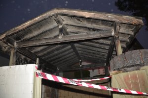 The remnants of a trash bin fire is shown in a photo shared by the Fullerton Police Department on Feb. 7, 2017.