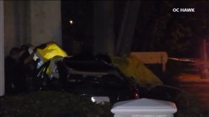 Two people were killed on Feb. 28, 2017 when a car crashed into a tree in Fullerton. (Credit: OC Hawk)