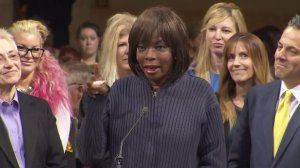 Gayle Anderson speaks at L.A. City Hall after "Gayle Anderson Day" was declared on Feb. 28, 2017. (Credit: KTLA)