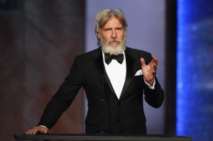 Actor Harrison Ford speaks onstage during American Film Institutes 44th Life Achievement Award Gala Tribute to John Williams at Dolby Theatre on June 9, 2016. (Credit: Kevin Winter/Getty Images )