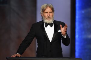 Actor Harrison Ford speaks onstage during American Film Institutes 44th Life Achievement Award Gala Tribute to John Williams at Dolby Theatre on June 9, 2016. (Credit: Kevin Winter/Getty Images )