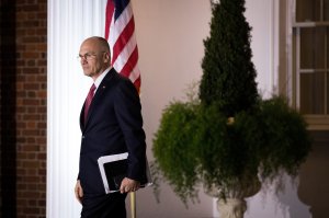 Andrew Puzder, chief executive of CKE Restaurants, exits after his meeting with president-elect Donald Trump at Trump International Golf Club, Nov. 19, 2016, in Bedminster Township, New Jersey. (Credit: Drew Angerer/Getty Images)