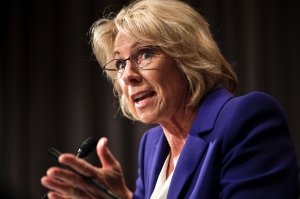 Betsy DeVos speaks during her confirmation hearing for Secretary of Education before the Senate Health, Education, Labor, and Pensions Committee on Capitol Hill January 17, 2017 in Washington, DC. (Credit: BRENDAN SMIALOWSKI/AFP/Getty Images)