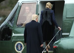 U.S. President Donald Trump and his daughter Ivanka Trump walk toward Marine One while departing from the White House, on Feb. 1, 2017, en route to Dover Air Force Base. (Credit: Mark Wilson/Getty Images)