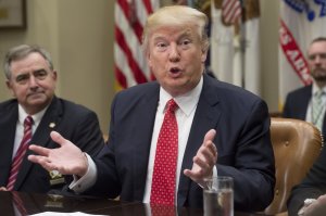 President Donald Trump speaks during a meeting with county sheriffs in the Roosevelt Room of the White House in Washington, DC, February 7, 2017. (Credit: SAUL LOEB/AFP/Getty Images)