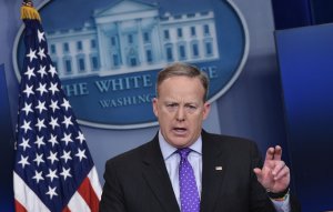 White House Press Secretary Sean Spicer speaks during the daily briefing in the Brady Briefing Room of the White House on February 8, 2017 in Washington, DC. (Credit: MANDEL NGAN/AFP/Getty Images)
